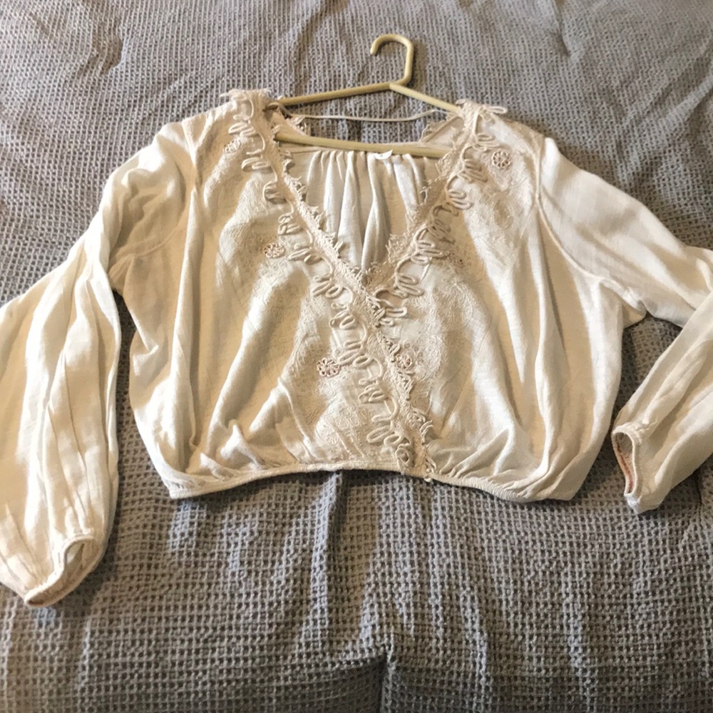 Free People Cream Blouse with Lace Details